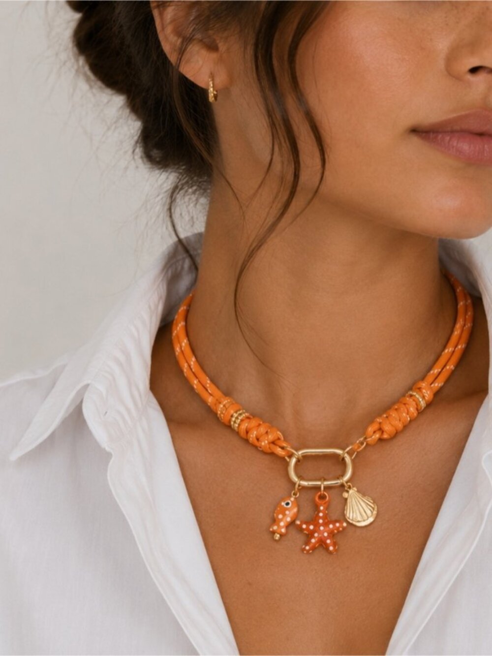 New! Coastal Orange Rope Cabiner Dopamine Necklace NWOT